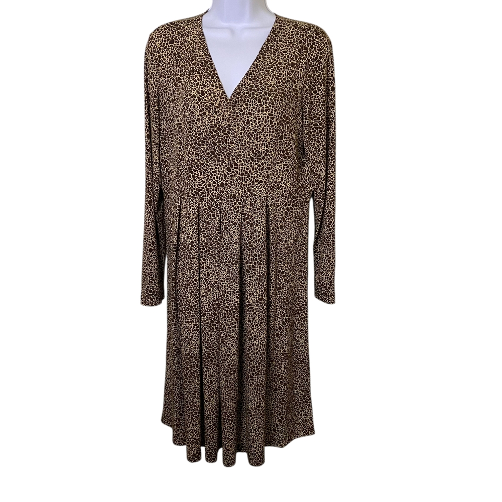 Dialogue Giraffe Print Dress‎ Long Sleeve V-neck Faux Grap Stretch Size S
